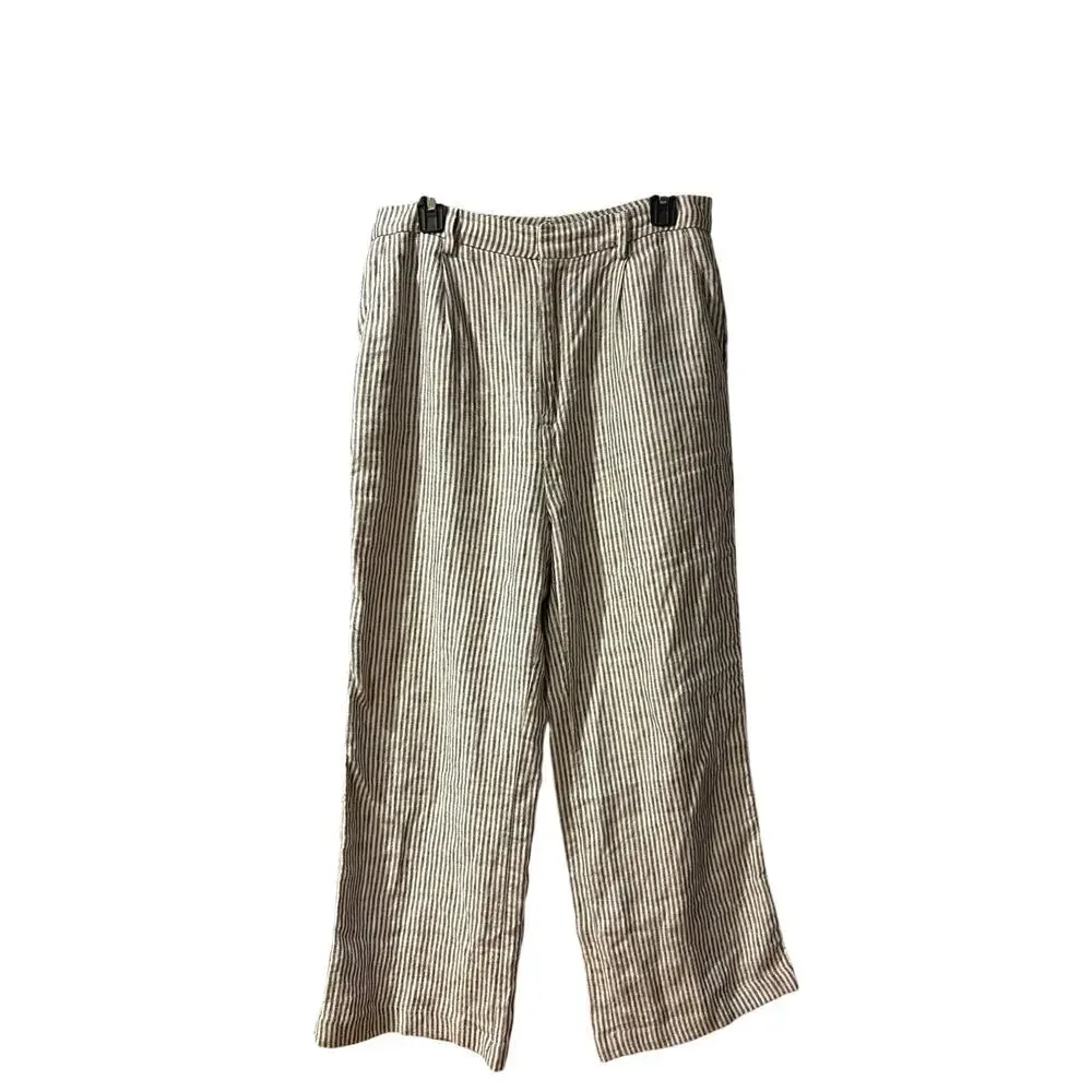 Reformation Joni Linen Black and White Cropped High Rise Wide Leg Pant 10